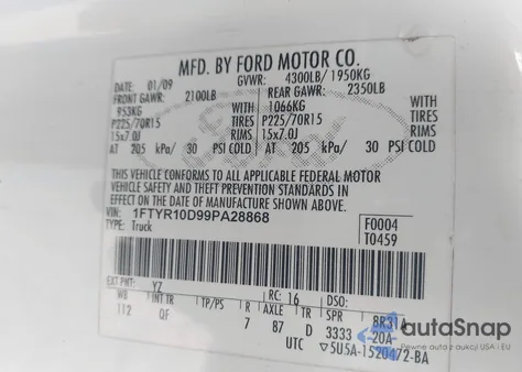 2009 Ford Ranger Sport/Xl/Xlt z USA, uszkodzony, nr VIN 1FTYR10D99PA28868